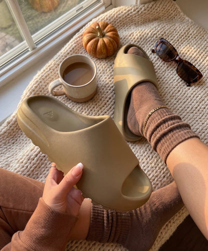 Taupe Cloud Slides with coffee and pumpkin